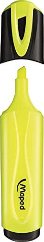 MAPED Boite de 12 Surligneurs Fluo'Peps Classic coloris Jaune des Couleurs Éclatantes pour Surligner Vos écrits Pointe Biseautée permettant de Faire Des Traits de 1 à 5 mm - vue 2
