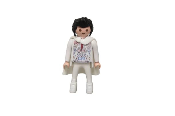 Figura click Customizado Las Vegas – Figura Artesanal con Traje Blanco de Brillos y Micrófono – Edición Coleccionista Rock 'n' Roll