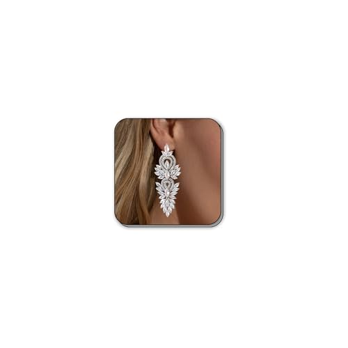 Sparkly Silver Chandelier Earrings for Women Dangling Cubic Zirconia Statement Earrings Formal Event