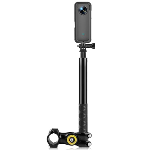 PULUZ Third Person Perspective Motorcycle Bike Handlebar Mount Selfie Stick Pole for Gopro, Insta360 X4 X3, Action Camera Clamp Monopod Stand 11-44.7 inch