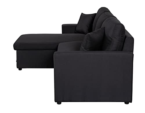 OMGO L Shaped Reversible Sectional Sofa w/Storage Chaise and& 2 Pillows, Convertible Corner Couch with Pull Out Bed, for Small Space Apartment, Living Room, Bedroom, 82.00, Black - Thumbnail 7