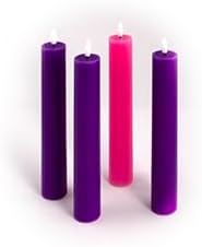 LED Flameless Advent Candles, Pack of 4, 1 1/2 in, 11" High, 3 Purple, 1 Pink, Real Wax Coating