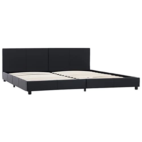 vidaXL Polsterbett mit Rückenlehne Bett Kunstlederbett Doppelbett Bettgestell Lattenrost Bettrahmen Schlafzimmerbett Schwarz 180x200cm