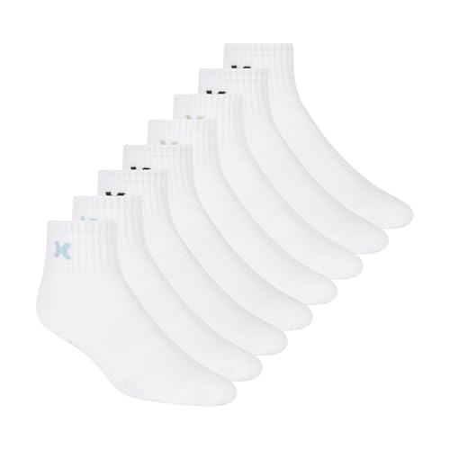 Hurley Men's 8-Pack Quarter Crew Socks, White/Laurel Green/Blue, 10-13