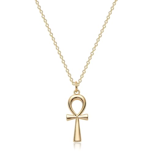 Dremmy Studios Dainty Ankh Cross Necklace for Women-14K Gold Plated Simple Pray for Peace Cross Pendant Necklace Minimalist Personalized Hypoallergenic Perfect for Daily Wear, Parties, Gifts for Her