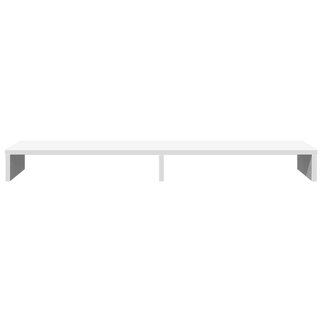 Supporto per monitor bianco, 100 x 27 x 10 cm, in legno per un lavoro ergonomico, adatto per due monitor, con vano portaoggetti, regolabile in altezza, stabile supporto per laptop e PC