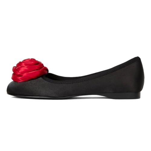 XYD Women's Closed Square Toe Slip On Ballet Flats Oversized Rose Flower Elegant Satin Dress Casual Comfort Shoes2