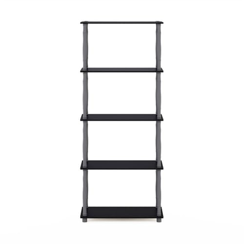 Image of Furinno Turn-N-Tube 5-Tier Multipurpose Shelf / Display Rack / Storage Shelf / Bookshelf, Classic Tubes, Black /Grey