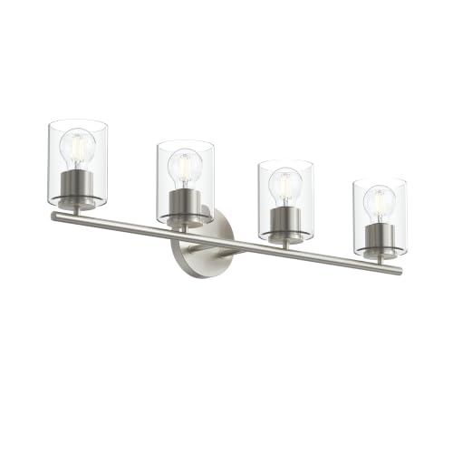 Image of Progress Lighting Replay 31.125 Inch 4-Light Vanity Light, Transitional, Brushed Nickel with Clear Glass Shades, (7.875 inch H x 31.125 inch W x 6 inch D), P300584-009
