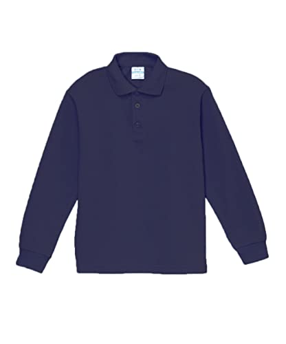Boy's Uniform Pique Polo Shirt Long Sleeve, Navy White Sky Blue