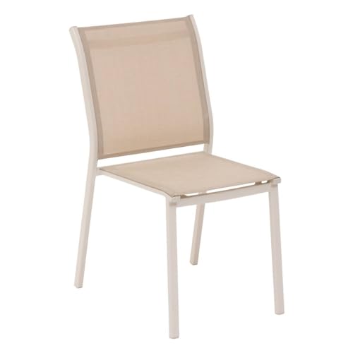 Hespéride - Chaise de Jardin Empilable Essentia Beige Lin - Aluminium Texaline - Dim 46 x 61 x 88 cm - Meuble d'Extérieur Résistant aux UVF
