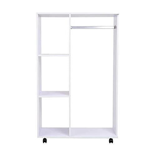 HOMCOM Stand Appendiabiti da Terra con Ruote, Guardaroba con 3 Ripiani e Barra Appendiabiti in Legno, 80x40x128 cm