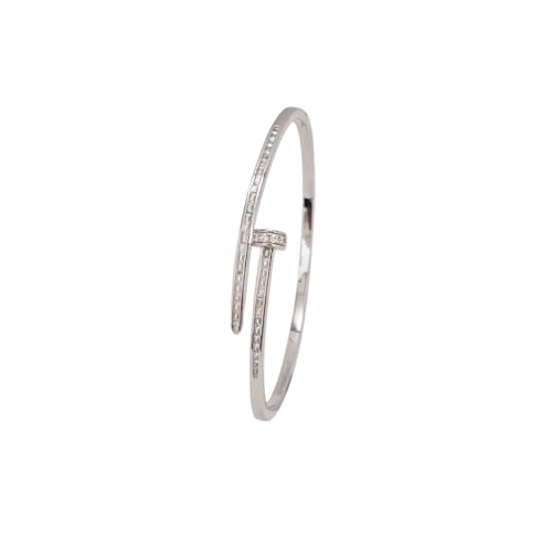 Seven Spring White Zircon Brass Cuff Bangle (Silver Medium)