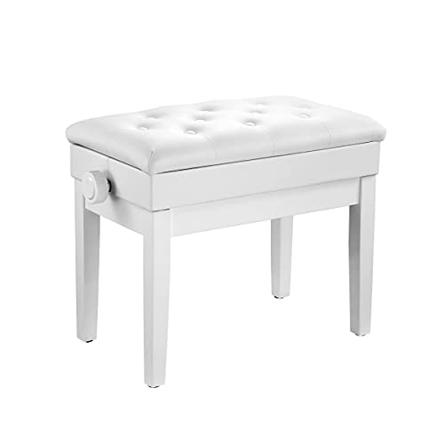 Melodic Piano Bench Keyboard Stool Chair Seat Height Adjustable with Padded Cushion and Storage Compartment White
