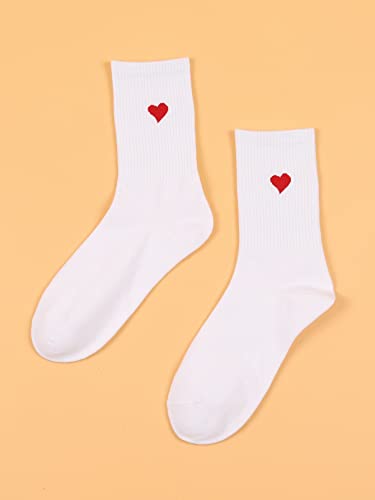 Oyoangle Women's 1 Pairs Casual Heart Print Crew Socks Athletic Ankle Dress Socks White One-Size #TOP3