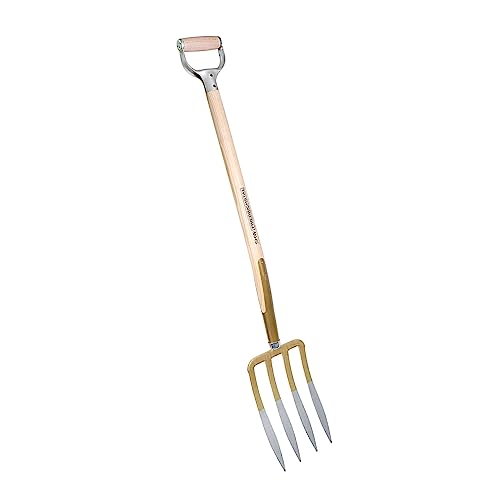 SHW-FIRE Spatengabel mit 4 Lanzenzinken, Stahl geschmiedet und gehärtet, mit Eschenstiel und D-Griff, Stiellänge 85 cm