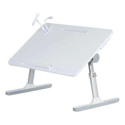 Calager Plateau de lit pliable pour ordinateur portable, table de lit réglable avec hauteurs et angles, bureau portable avec pieds pliables/ventilateur USB, bureau pour ordinateur portable pour lit Cover