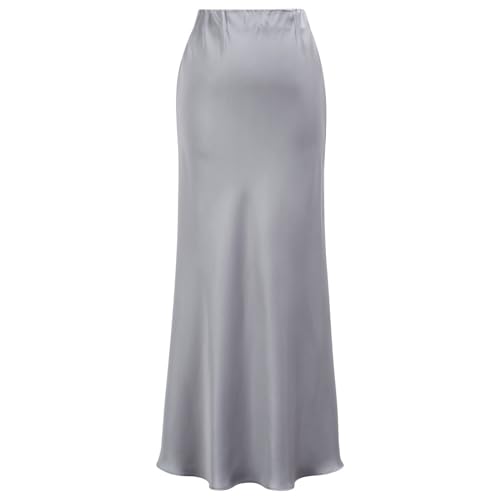 CHICWISH Women Satin Midi Skirt High Waist A Line Flared Solid