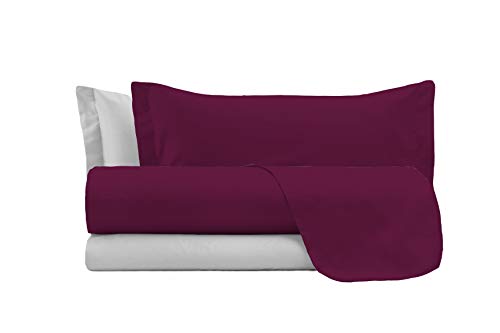 Italian Bed Linen Natural Colour Bed Sheet Set, Plum/Light Gray, Small double, Plum/Light Grey - Image 2