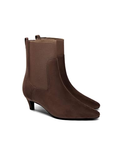 Coutgo Womens Ankle Boots Low Kitten Heel Pointed Toe Slip On Elastic Dressy Fall Winter Booties Shoes - Main Image