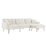 YTYZC Velvet Upholstered Reversible Sectional Sofa Bed, L-Shaped Couch with Movable Ottoman for Livi