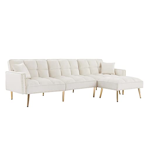 Sdfgh Velvet Upholstered Reversible Sectional Sofa Bed, L-Shaped Couch With Movable Ottoman For Living Room. #TOP13