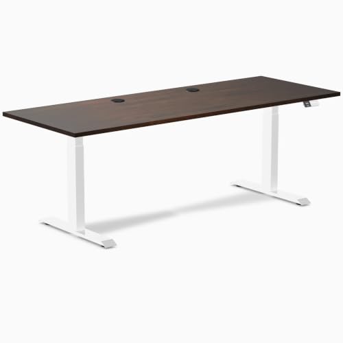 Image of Desky Dual Rubberwood Sit Stand Desk Dark Walnut 48 inch White