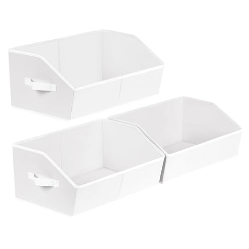 Image of Homsorout Closet Baskets for Shelves Trapezoid - Decorative Storage Baskets with Handle, Closet Bins for Organization, Shelf Storage Bins for Clothes, Books, Home, Office, 3 pack, White