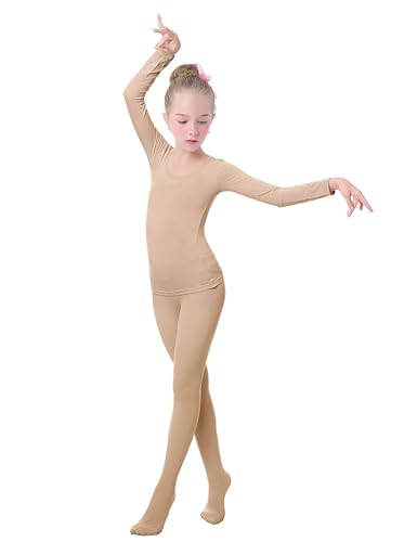 Daydance Nude Kids Girls Base Layers Set Tan Active Undergarments for Dance, Ballet, Gymnastics, Performance in Winter