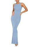 REORIA Women's Summer Sexy Casual Lounge Tank Long Dress Elegant Wedding Guest Sleeveless Halter Neck Bodycon Maxi Dresses Blue Small