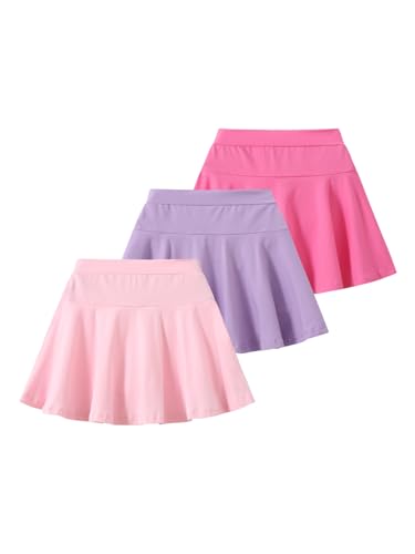 La mejor comparación de Faldas para Niña que puedes comprar esta semana. 47 Fdqin - Paquete de 2 faldas elásticas acampanadas para niñas con pantalones cortos integrados, faldas fluidas activas para niños, Rosa melocotón/púrpura/rosa, 5-6 Años