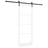 Qnhdfrt Schiebetür ORKDAL 83 x 211 cm, Schiebetürsystem aus Massivholz Kiefer und Glas, Raumteiler in Weiß, modernes Design mit Schiebesystem für Innenräume