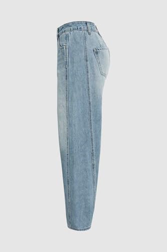 Women's Baggy Barrel Jeans Washed Baggy Denim Pants Y2k Wide Leg Horseshoe Jeans with Pockets4