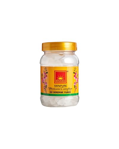 Image of BHANU 100g Pure and Original Bhimseni Camphor Jar | Refreshing Fragrance Aromatic Kapooram | Diffuser Camphor for Pooja, Hawan | Zero Residue Aarti Kapoor
