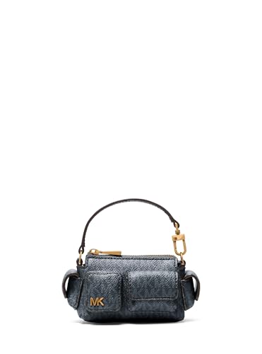Michael Kors Dakota Bag Charm Antique Gold-Tone Hardware/Tonal MK Signature Coated Twill/Admiral/Pale Blue