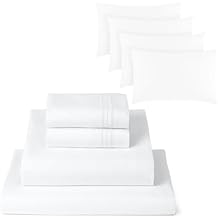 Mellanni 4PC Bed Sheet Set + 4 Pillowcases Bundle&Save - Iconic Collection Bedding - Bundle Includes 1 Flat Sheets, 1 Fitted Sheet and 6 Pillow Cases Queen, White