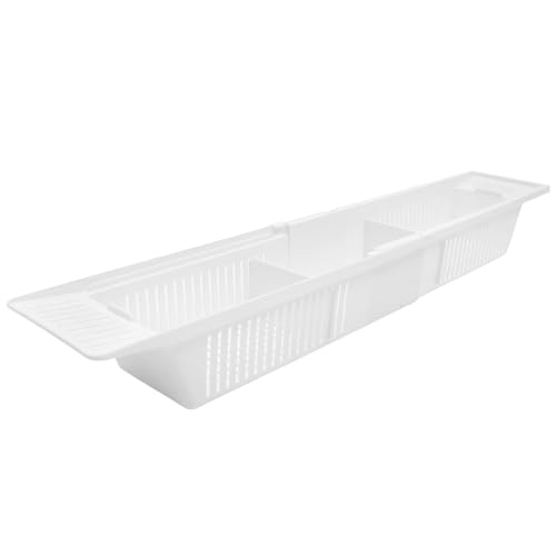 FONDOTIN Estante de Almacenamiento Extensible para Bañera Blanco Bandeja Organizadora Multiusos para Baño con Gran Capacidad para Juguetes Jabón y Teléfono