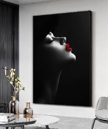 Affiches et impressions lèvres rouges et femme noir et blanc | Décoration moderne 70x100