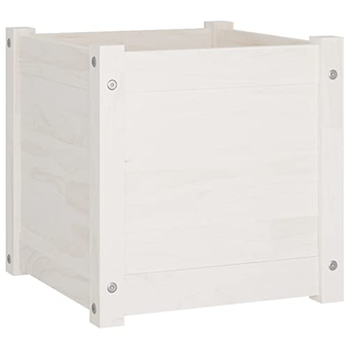 vidaXL Jardinera Macetero Parterre Arriate Flores Plantas Soporte Caja Patio Terraza Balcón Plantador Blanco 40x40x40 cm Madera Maciza de Pino