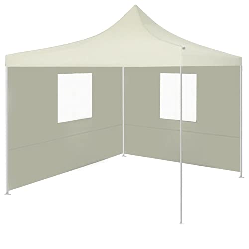 Homgoday Tente Pliable avec 2 Parois 3 x 3 m Crème, Tonnelle de Jardin Belvédère de Réception, Gazebo Pavillon de Extérieur, Chapiteau pour Camping, Fête, Barbecue