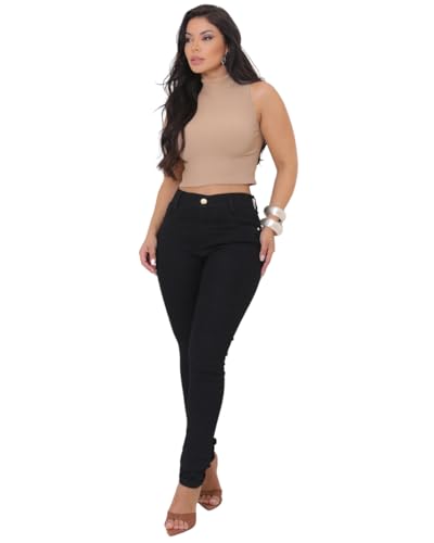 Calça Jeans Skinny Feminina Gaven Confortável Modeladora Cintura Alta Composição Premium em Algodão e Elastano (BR, Cintura, 44, Slim, Regular, Padrão, Preto)