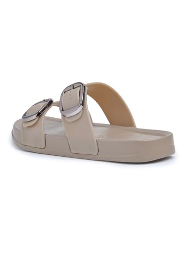Image of Creattoes Women & Girls Comfort Slide Sandals | Triple Buckle Slip-On Flats | Soft Cushioned Anti-Skid Sole for Casual Wear | CR82