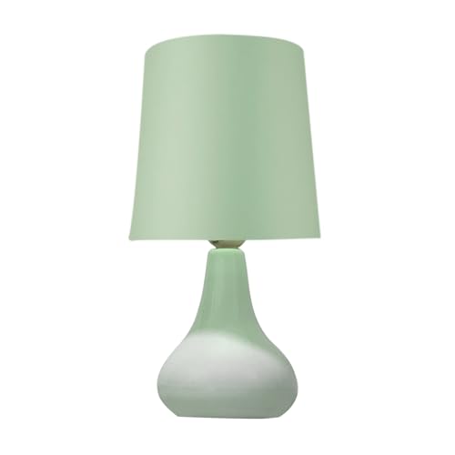 Homesake® Modern Small Ceramic LED Table Lamp, Classic Bedside Desk Lamp for Living Room Bedroom, Farmhouse Nightstand Lamps with Fabric Shade (Green)