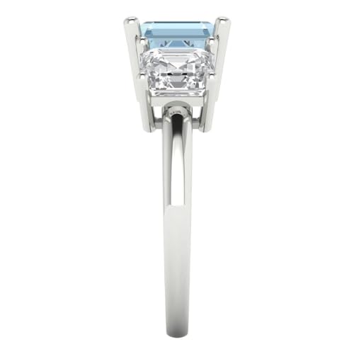 4 ctw Square Emerald Cut Solid Gold Engagement Ring for Women - 14K White Gold - Simulated Blue Diamond Wedding Promise Ring for Her3