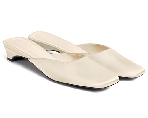 Coutgo Women's Mules Low Kitten Heel Closed Square Toe Slip On Backless Dress Shoes,Size Fits Large...