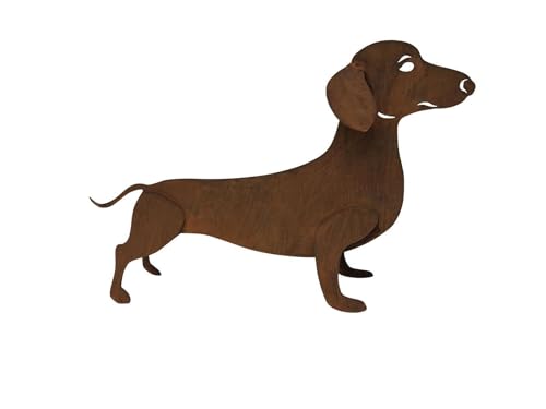 Der-Porzellan-Laden Dackelfigur Bodo auf Platte, Hund Gartendeko Rost Deko für draußen, Metall Dackel, 40x20 cm, witterungsbeständig & kunstvoller Edelrost-Look