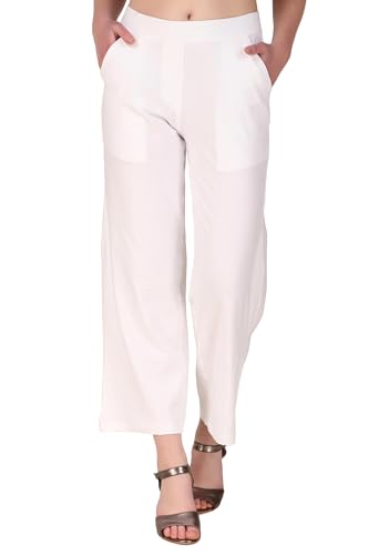 ladyline Women's Cotton Flared Wide Leg Lounge Pants – High Rise Stretch Cotton Relax Fit Pants with Pockets – Summer Bottoms2