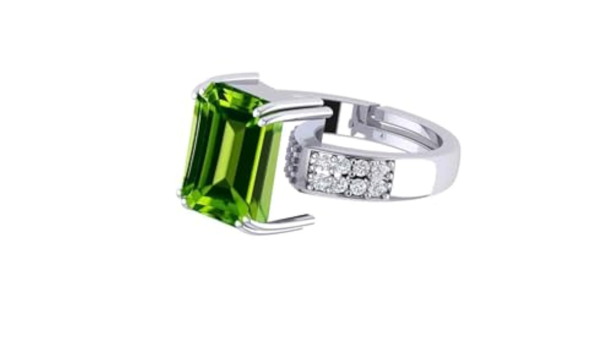 Natural Peridot Ring, 2.00 Carat Silver Plated, Adjustable