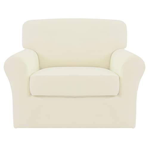 Image of Easy-Going 2 Pieces Stretch Sofa Slipcover for Armchair Washable | Spandex Soft Fitted Sofa Couch Cover for Living Room Washable Furniture Protector with Bottom Kids Pet Ivory