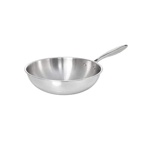 TeCuisine - Wok Inox 18/10 Triply – 28 cm – Sans Revêtement – Sans PFAS, PFOA, PTFE – Compatible Tous Feux Dont Induction – Manche Riveté Froid –...